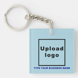 Business Name and Logo Light Blue Square Acrylic Key Ring