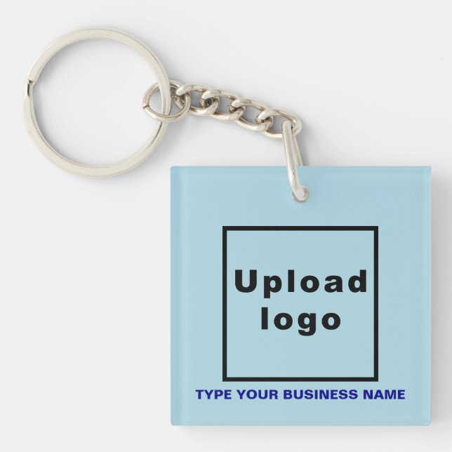 Business Name and Logo Light Blue Square Acrylic Key Ring (Front)