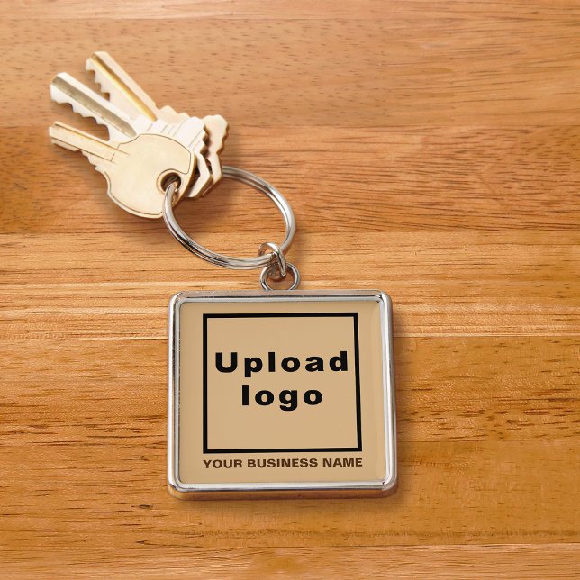 Business Name and Logo, Light Brown Square Premium Key Ring (Creator Uploaded)
