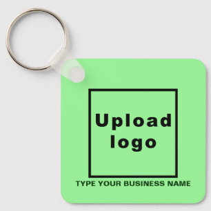 Business Name and Logo Light Green Square Keychain