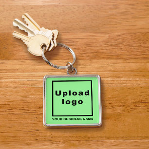 Business Name and Logo, Light Green Square Premium Key Ring