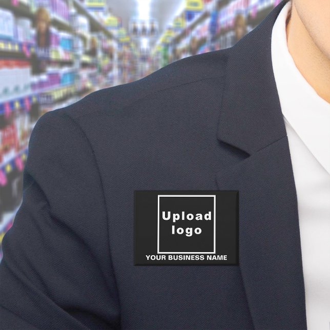 Business Name and Logo on Black Rectangle Button (Business name and logo on black rectangle button)