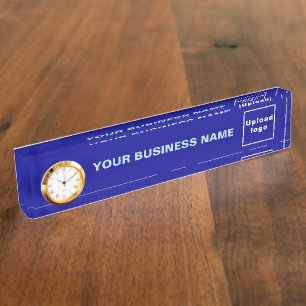 Business Name and Logo on Blue Acrylic With Clock Nameplate