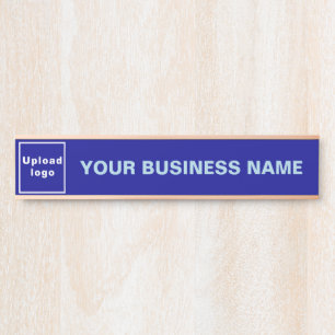Business Name and Logo on Blue Long Hanging Door Sign