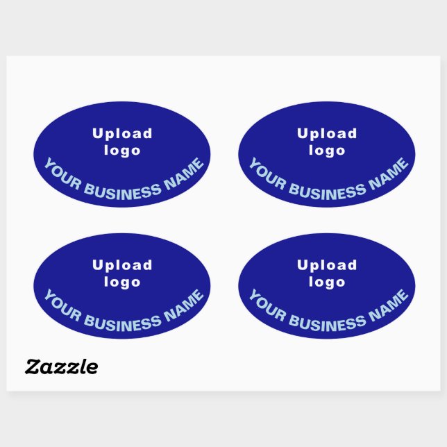 Business Name and Logo on Blue Oval Shape Sticker (Sheet)