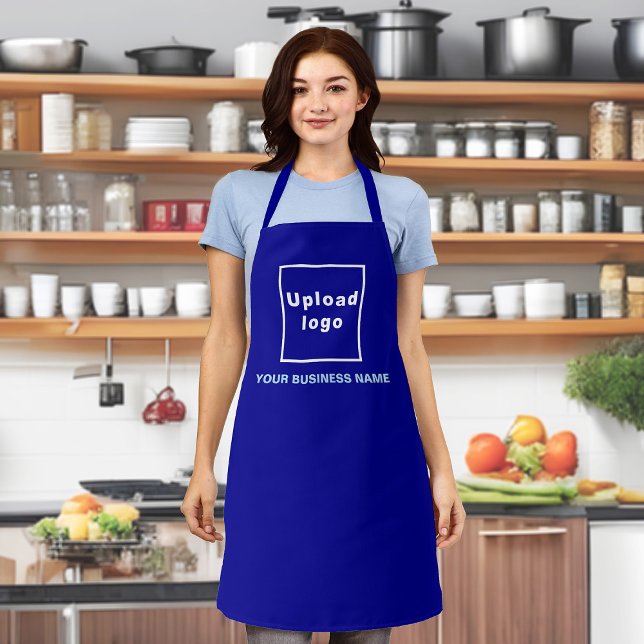 Business Name and Logo on Blue Polyester Apron (Your business name and logo on blue apron.)