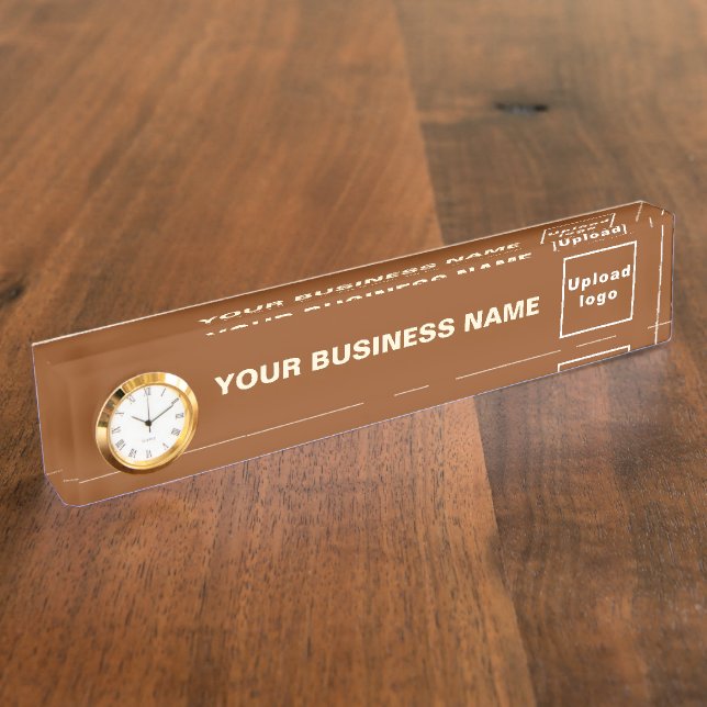 Business Name and Logo on Brown Acrylic With Clock Nameplate (Side)