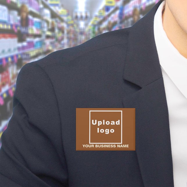 Business Name and Logo on Brown Rectangle Button (Business name and logo on brown rectangle button)