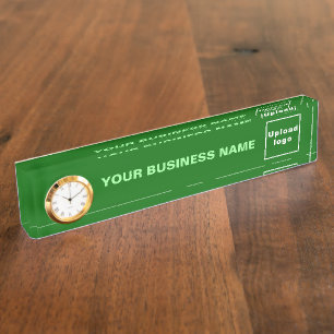 Business Name and Logo on Green Acrylic With Clock Nameplate