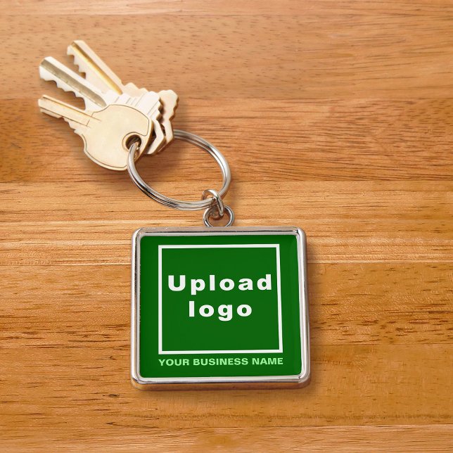 Business Name and Logo on Green Square Premium Key Ring (Creator Uploaded)