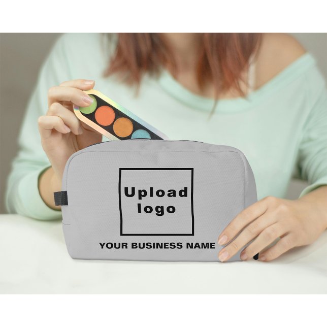 Business Name and Logo on Grey Dopp Kit (Business name and logo on gray dopp kit)
