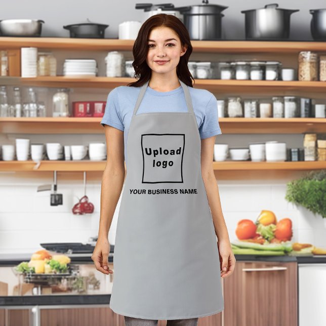 Business Name and Logo on Grey Polyester Apron (Your business name and logo on gray apron.)