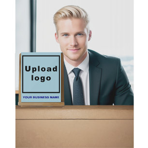 Business Name and Logo on Light Blue Acrylic Sign