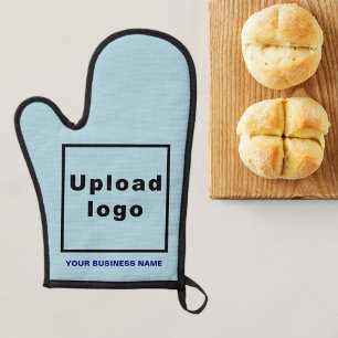 Business Name and Logo on Light Blue Oven Mitt