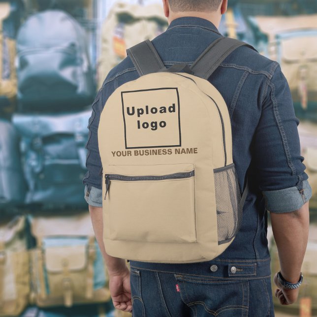 Business Name and Logo on Light Brown Backpack (Build brand name awareness. Your business name and logo on light brown backpack.)