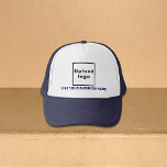 Business Name and Logo on Navy and White Trucker Hat<br><div class="desc">Trucker hat that you can customize to put your business name. You can give it as giveaway item or gift to your customers. You can also include it in your marketing materials to advertise your business or in your promotional products to promote your brand name. Trucker hat with your business...</div>