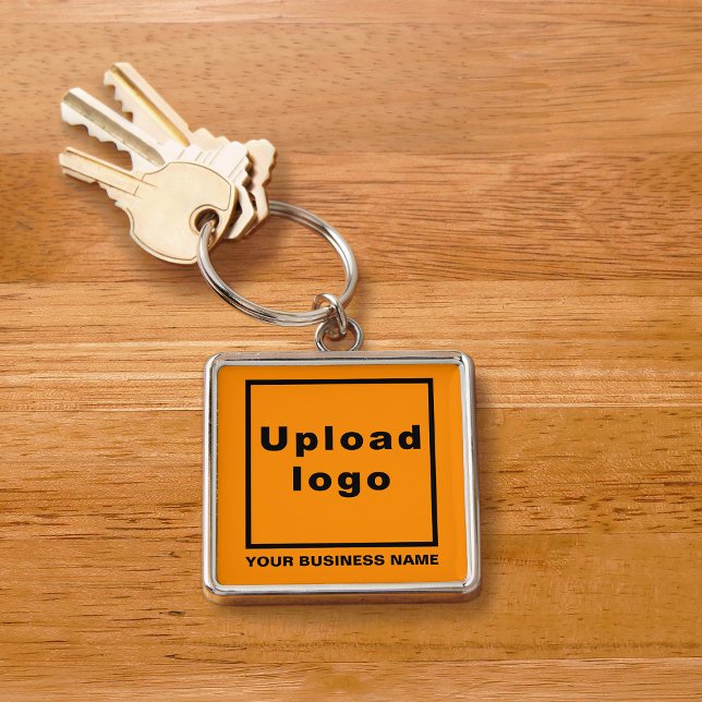 Business Name and Logo on Orange Square Premium Key Ring (Creator Uploaded)