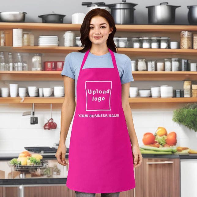 Business Name and Logo on Pink Polyester Apron (Your business name and logo on pink apron.)