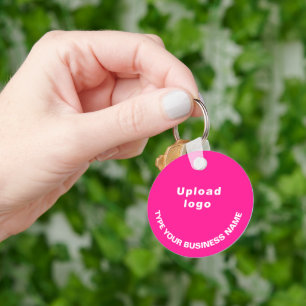 Business Name and Logo on Pink Round Aluminium Key Ring