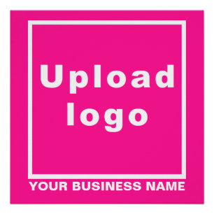 Business Name and Logo on Pink Square Glossy Poster