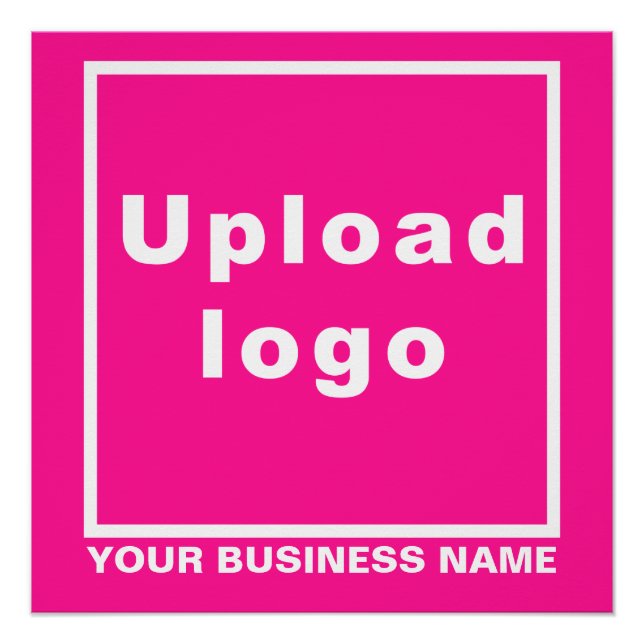 Business Name and Logo on Pink Square Glossy Poster (Front)
