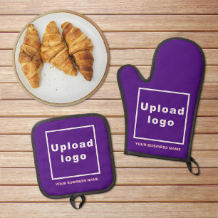 Business Name and Logo on Purple Oven Mitt & Pot Holder Set