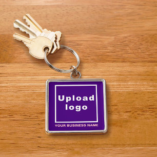 Business Name and Logo on Purple Square Premium Key Ring