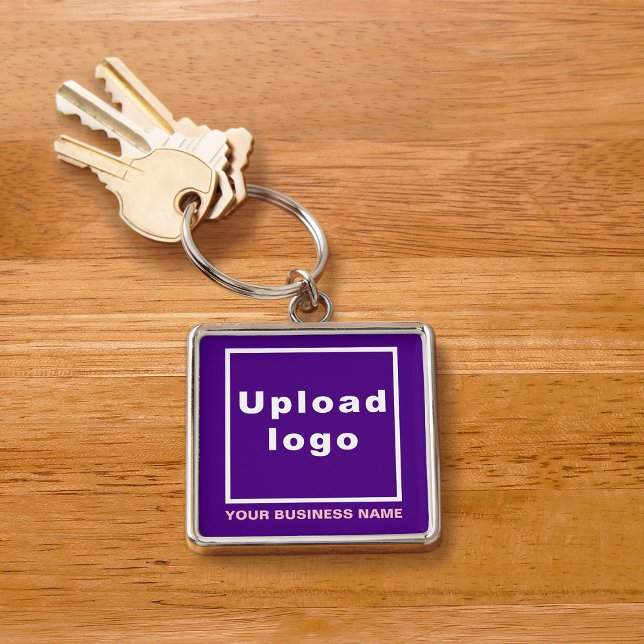 Business Name and Logo on Purple Square Premium Key Ring (Creator Uploaded)