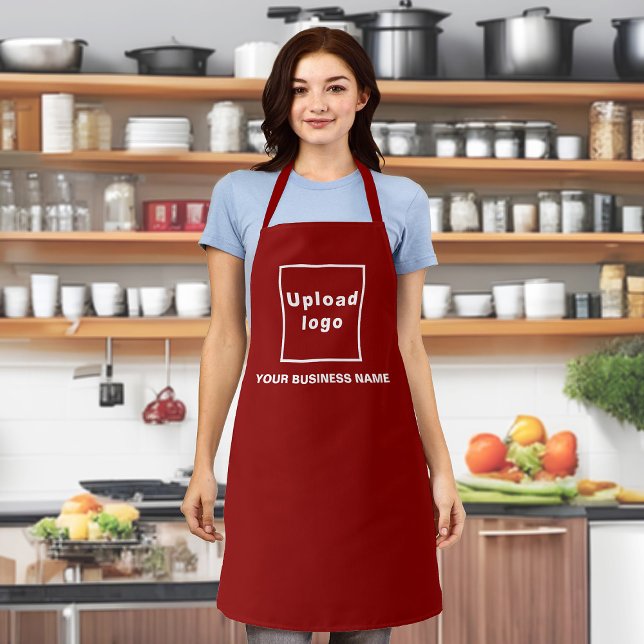Business Name and Logo on Red Polyester Apron (Your business name and logo on red apron.)