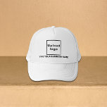 Business Name and Logo on White Trucker Hat<br><div class="desc">White trucker hat that you can customise by typing your business name and uploading your business logo. You can include it in your promotional products, giveaway items or gifts to your customers or clients, a marketing strategy to advertise your business or to promote your brand. Customisable trucker hat that you...</div>