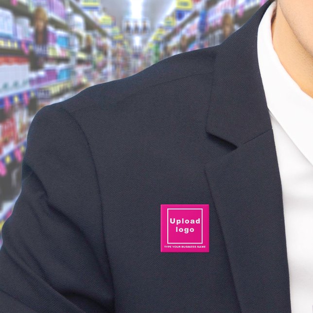 Business Name and Logo Pink Square Button (Build brand name awareness. Your business name and logo on pink square button.)
