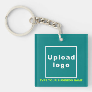 Business Name and Logo Teal Square Acrylic Key Ring
