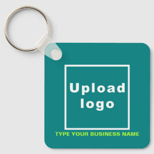 Business Name and Logo Teal Square Keychain