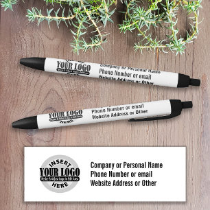 Business Name and Logo with 3 lines of Text Black Ink Pen