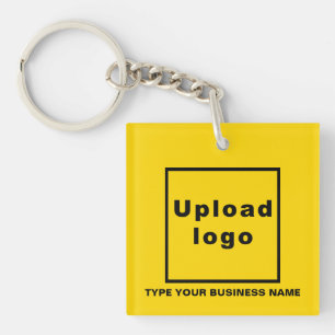 Business Name and Logo Yellow Square Acrylic Key Ring