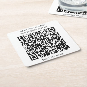 Business Name and QR Code Menu Square Paper Coaster