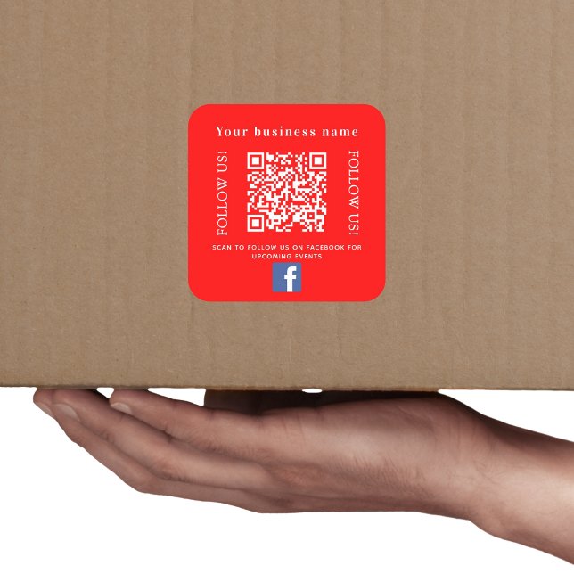 Business name birght red qr code Facebook Square Sticker (Creator Uploaded)