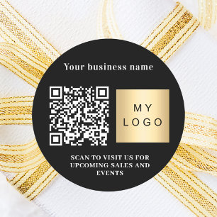 Business name black white logo qr code classic round sticker
