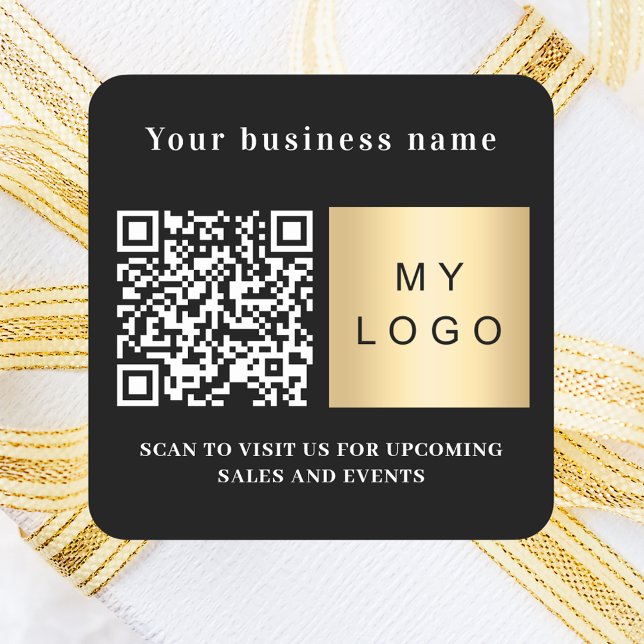 Business name black white logo qr code square sticker (Creator Uploaded)
