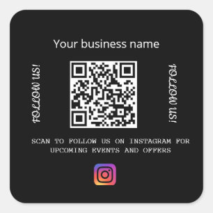Business name Black white qr code instagram Square Sticker