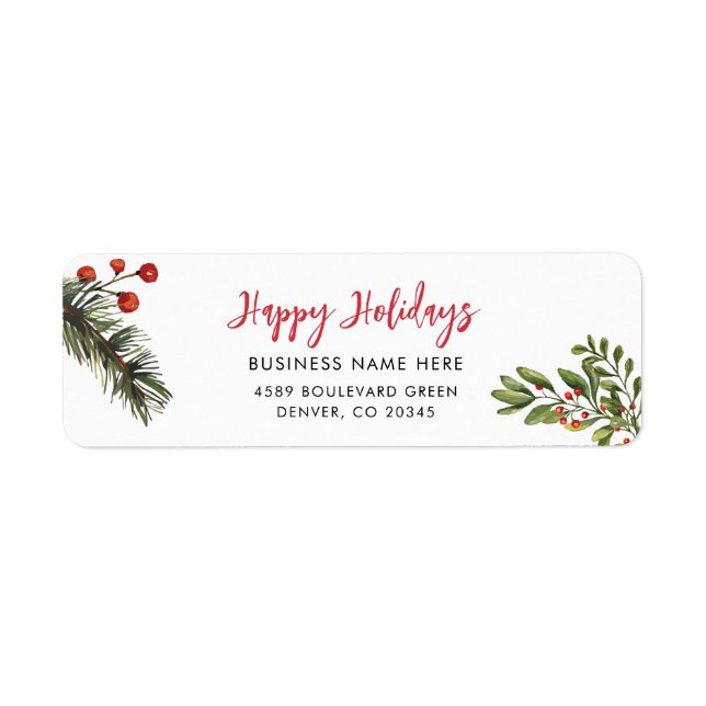 Business Name Botanical Christmas Return Address Label (Front)