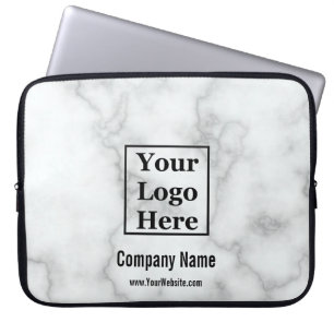 Business Name Faux White Marble Your Logo Here Laptop Sleeve