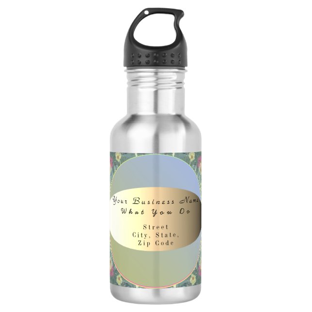 Business Name Floral Water Bottle (Front)