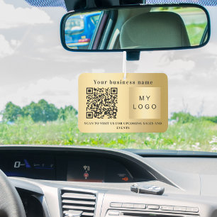 Business name gold logo qr code car air freshener