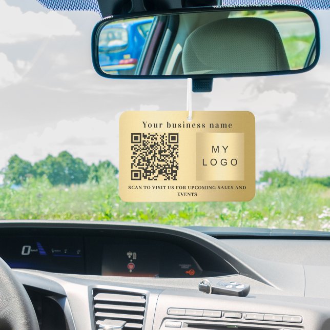 Business name gold logo qr code car air freshener (Creator Uploaded)