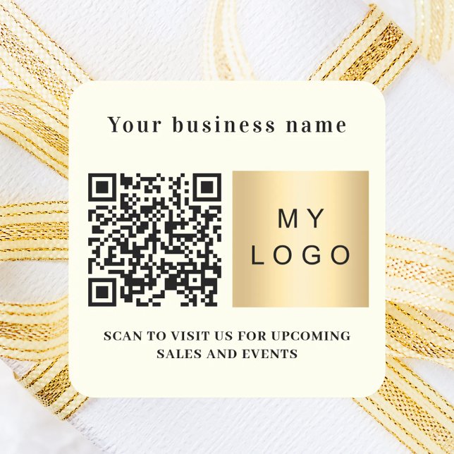 Business name ivory logo qr code square sticker (Creator Uploaded)