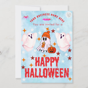 Business Name Logo and Cute Ghost Custom Halloween Invitation