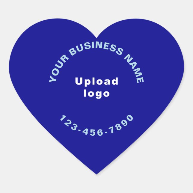 Business Name, Logo and Phone Number on Blue Heart Sticker (Front)