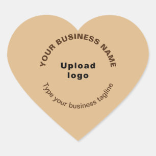 Business Name, Logo and Tagline on Light Brown Heart Sticker