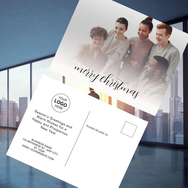 Business Name Logo & Photo Merry Christmas Postcard (Creator Uploaded)